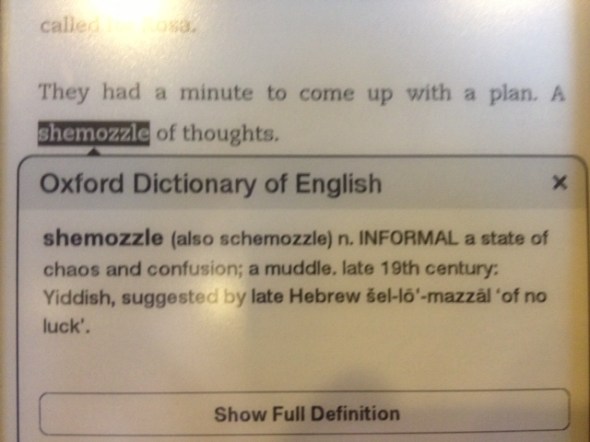 A text my Soldier sent me. He knows I love words and have experienced a great deal of shemozzle lately.