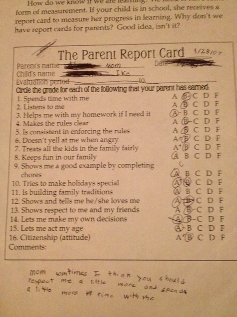 Here is my parent report card from my youngest olive shoot. 