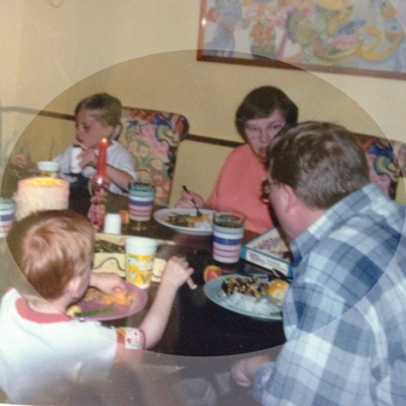 That same dining room many years ago. Ike still sits in the same chair. 